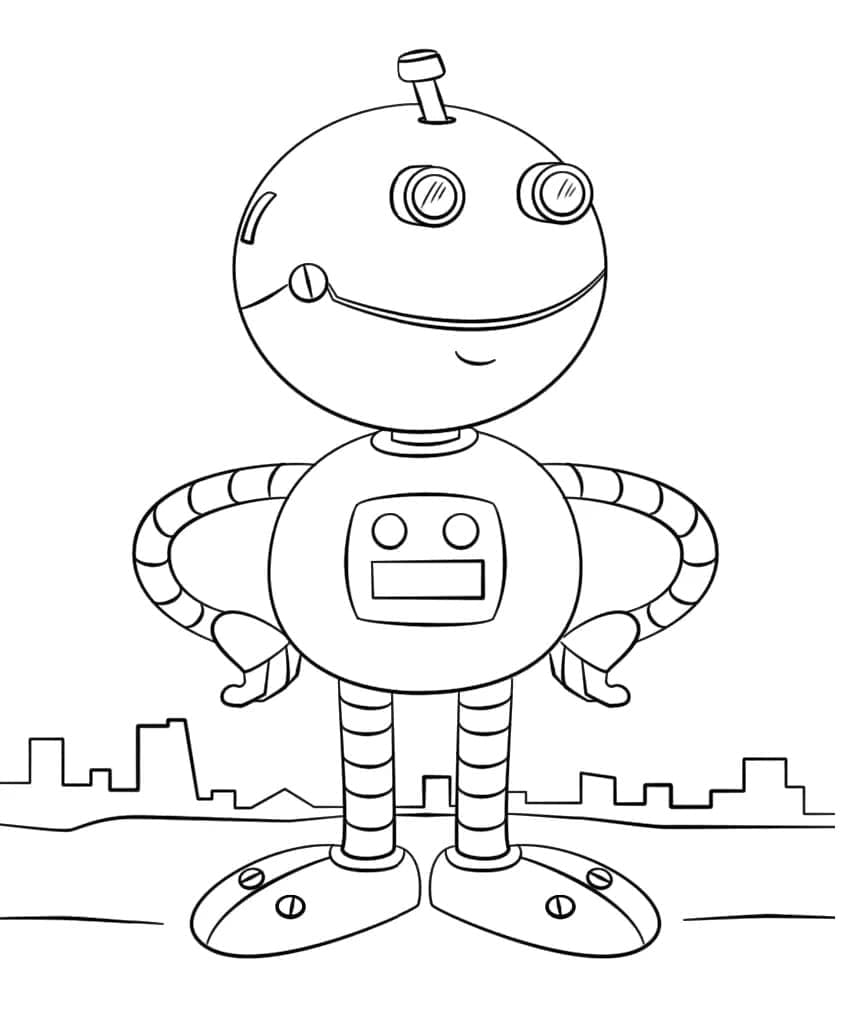 Desenho de um Robô Sorridente para Colorir e Pintar