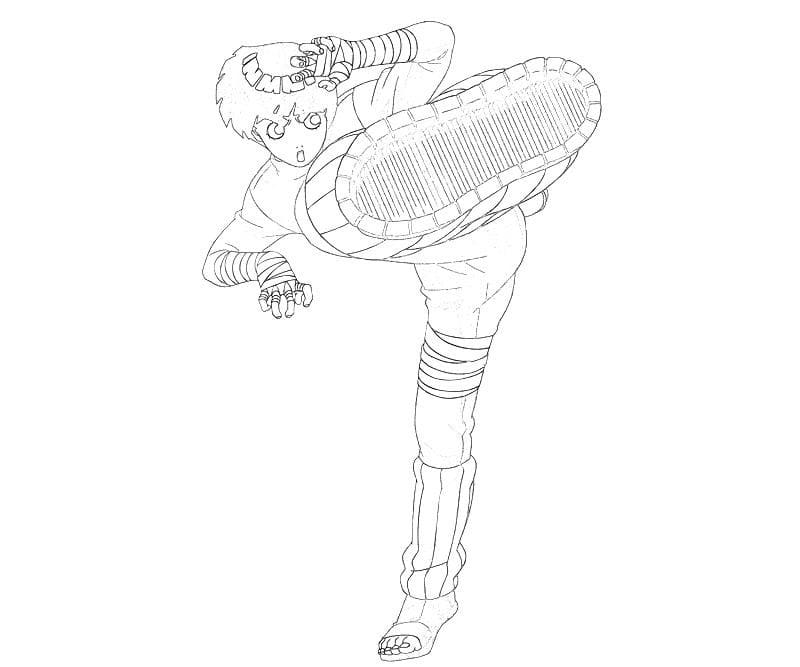 Desenho de Rock Lee Atacando Adversário com Chute para Colorir e Pintar