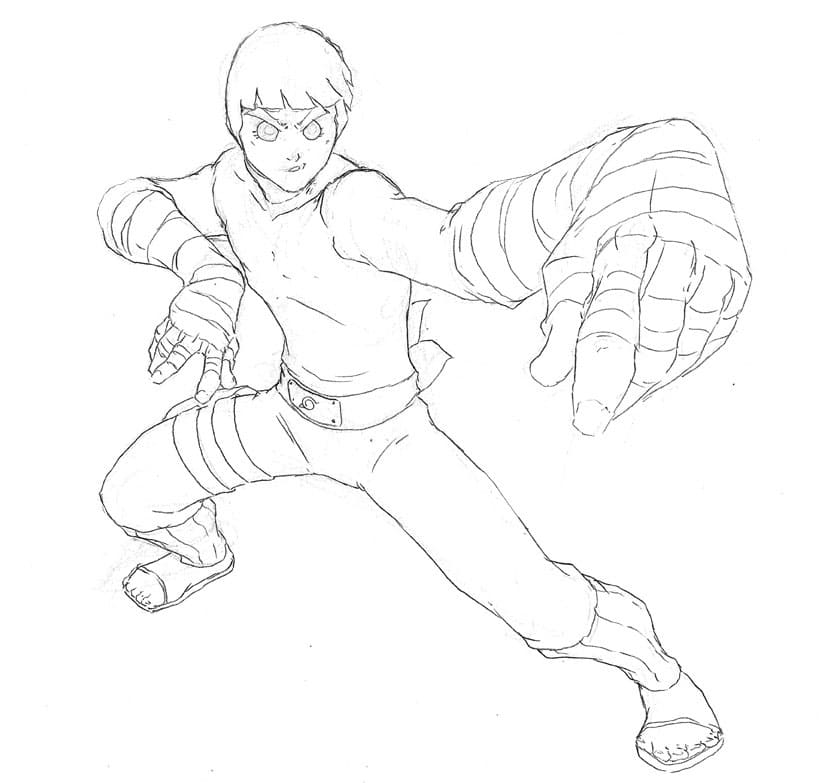 Desenho de Rock Lee em Posição de Batalhá para Colorir e Pintar