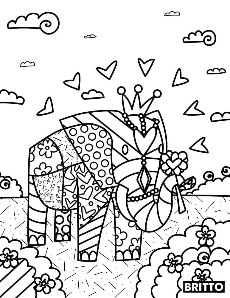 Desenhos de Elefante de Romero Britto para Colorir e Pintar