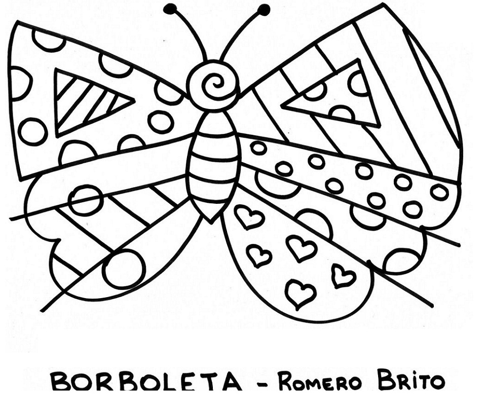 Desenho Pdf Borboleta Romero Britto para Colorir e Pintar