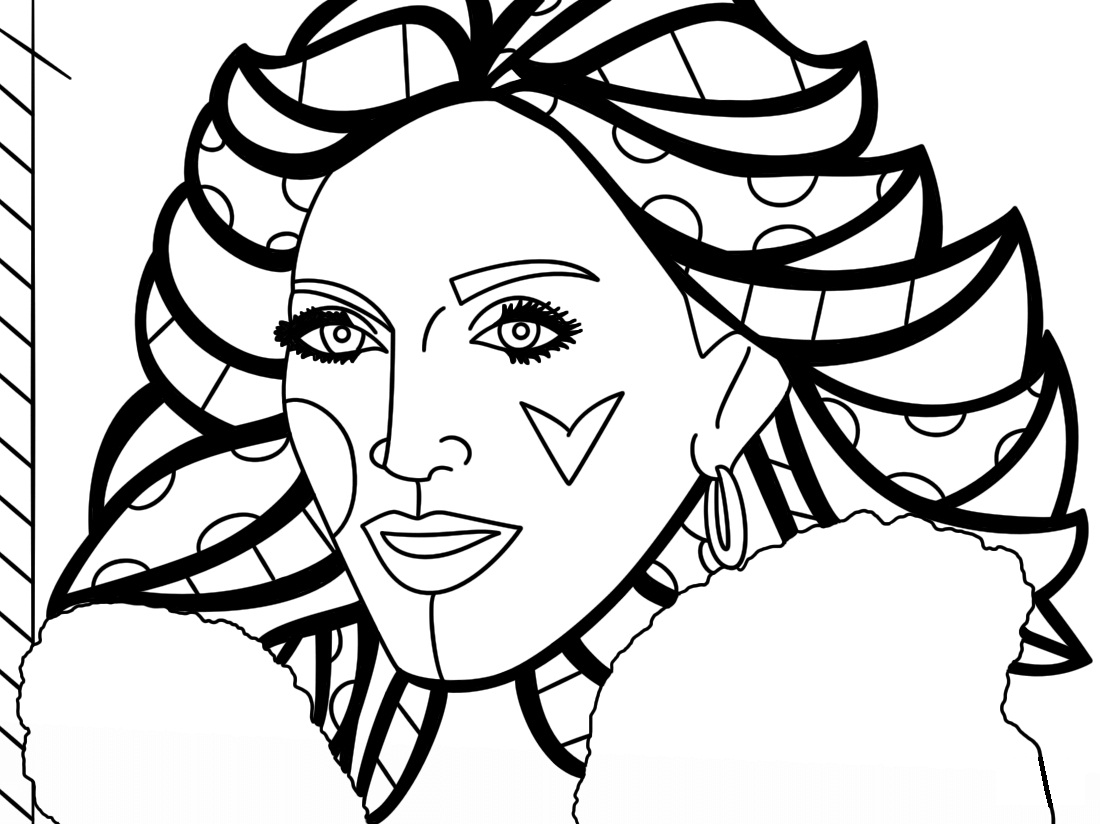 Desenho Pdf de Madonna Romero Britto para Colorir e Pintar