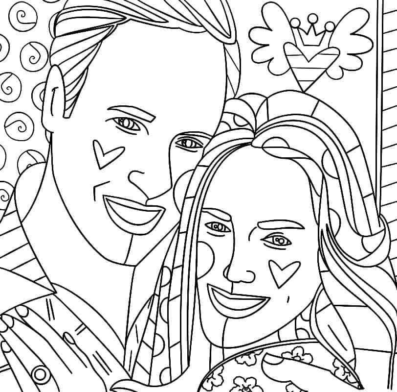 Desenho Pdf Príncipe William e Kate Middletonromero Britto para Colorir Grátis e Pintar