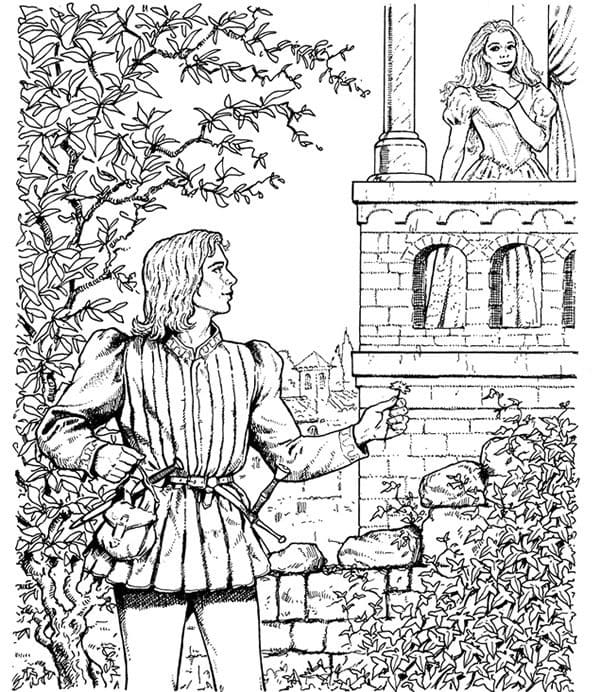 Desenho de Romeu e Julieta Grátis para Colorir e Pintar