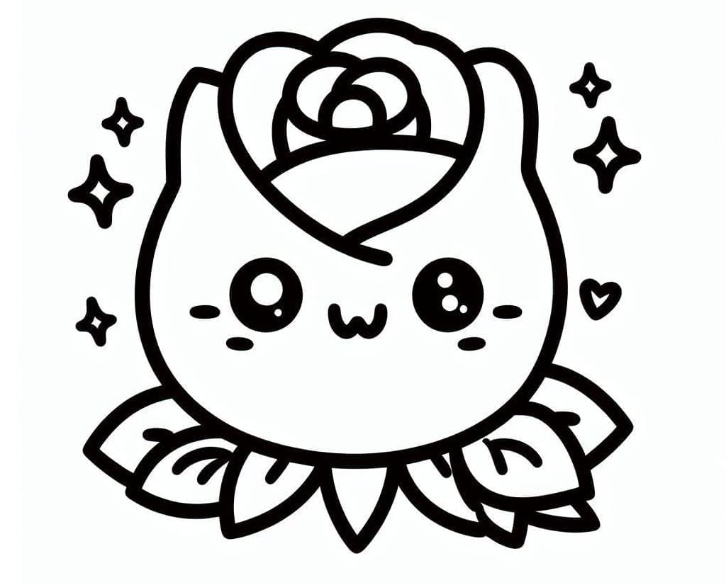 Desenhos de Rosa Kawaii para Colorir e Pintar