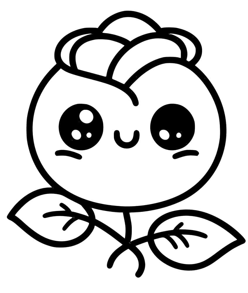 Desenhos de uma Rosa Kawaii para Colorir e Pintar