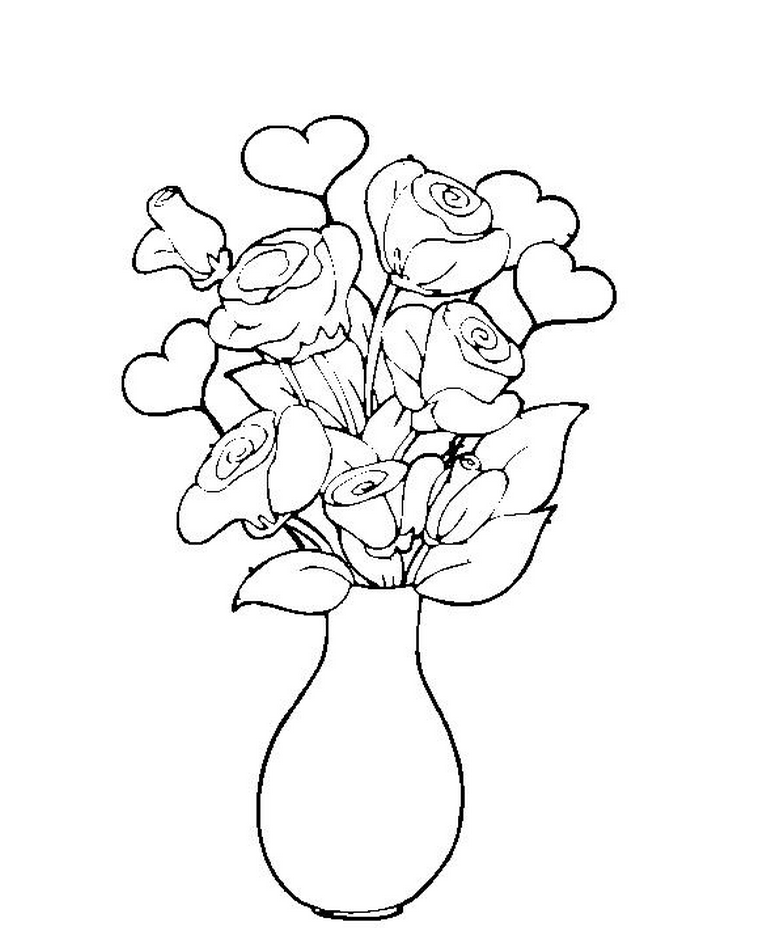 Desenho de Jarro com Lindas Rosas para Colorir com Lápis de Cor e Pintar
