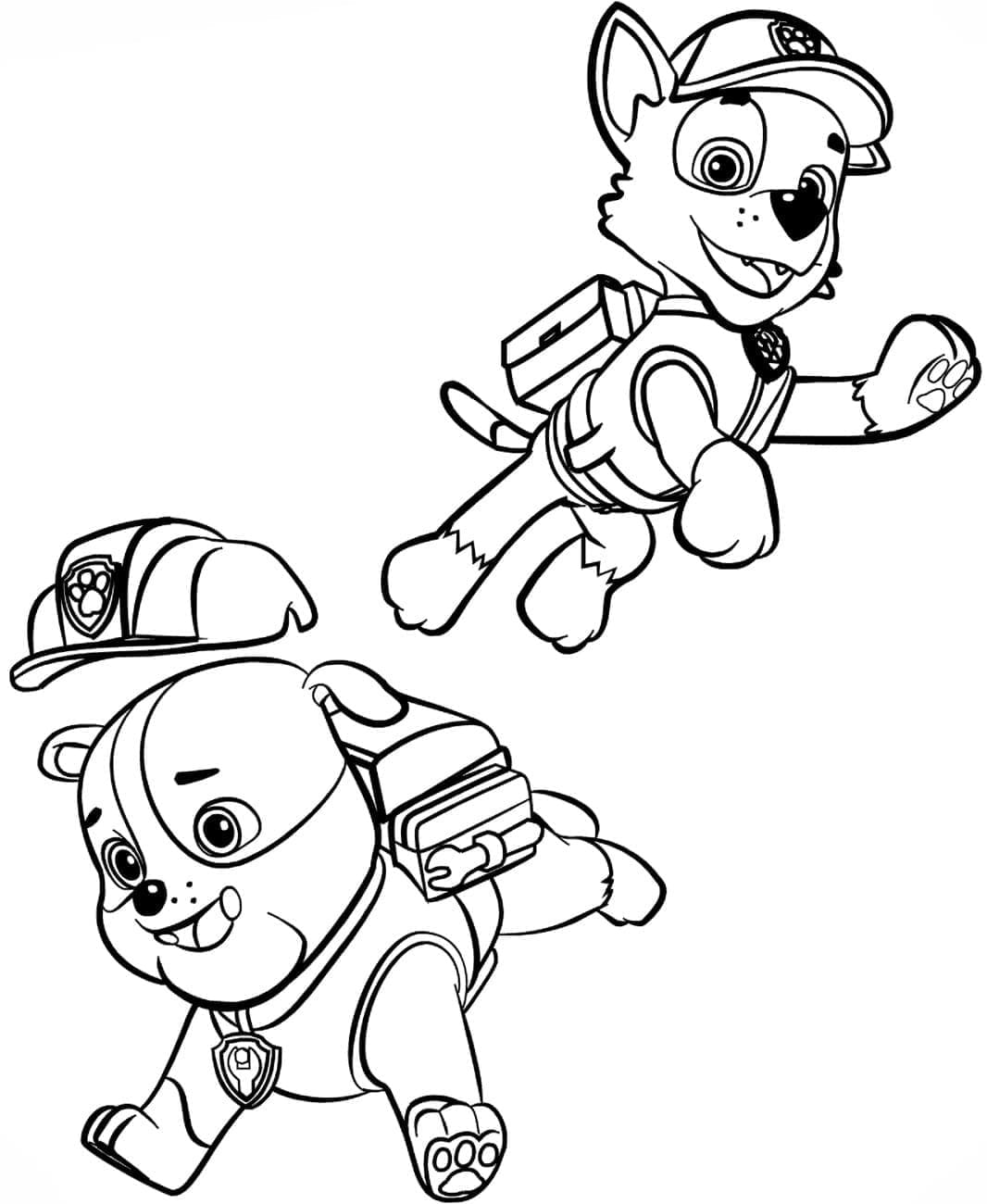 Desenho de Rubble e Rocky de Patrulhá Canina para Colorir e Pintar