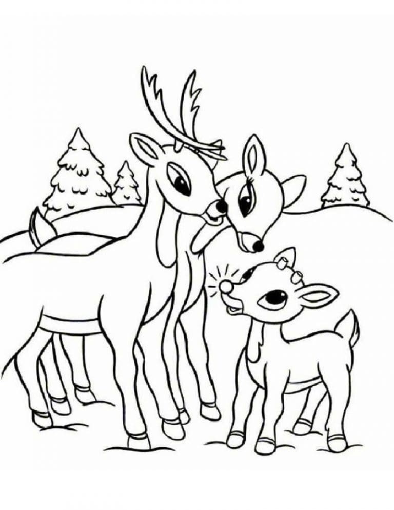 Desenho de Família de Rudolph para Colorir e Pintar