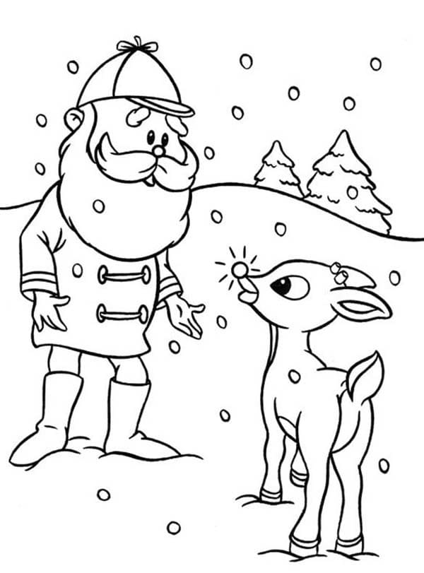 Desenho de Papai Noel e Rudolph para Colorir e Pintar