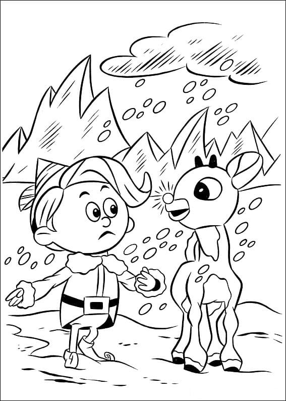 Desenho de Rudolph a Rena do Nariz Vermelho para Colorir Pdf e Pintar