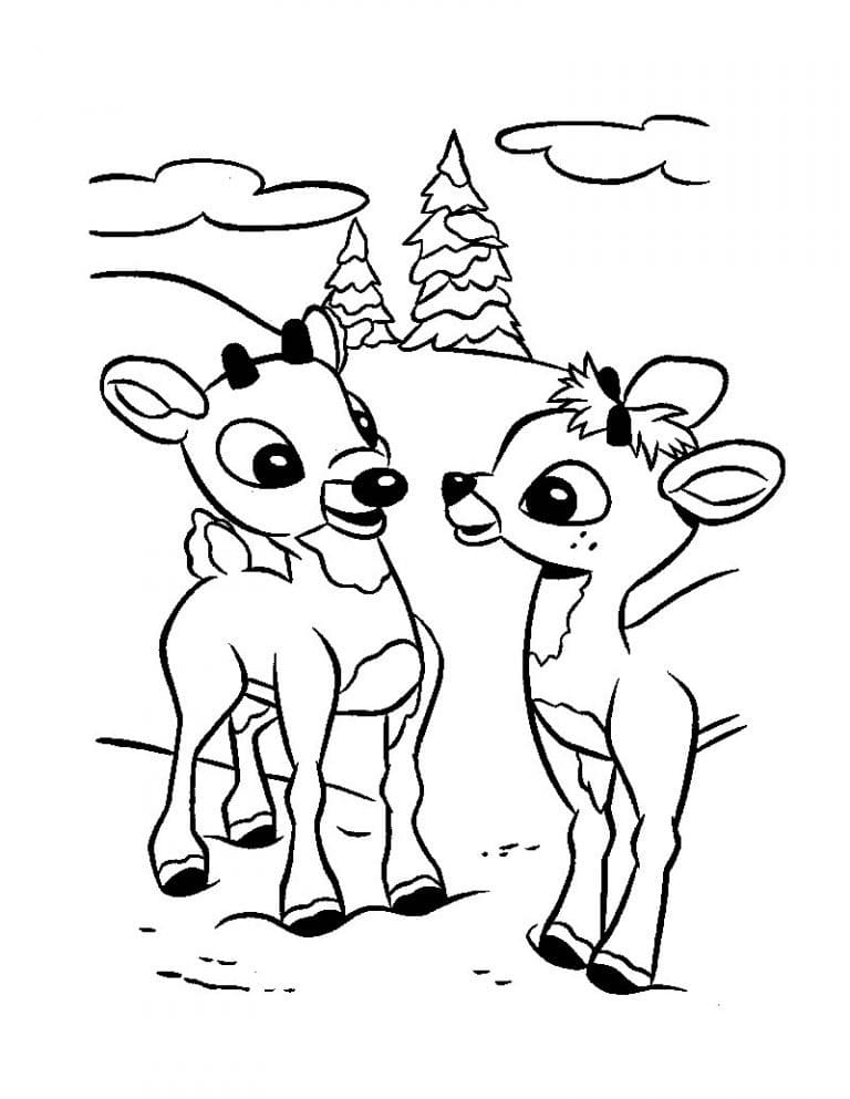 Desenho de Rudolph com Papai Noel para Colorir Download e Pintar