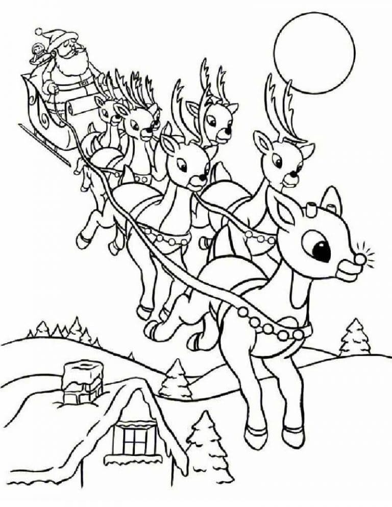 Desenho de Rudolph Nariz Vermelho para Colorir Pdf e Pintar
