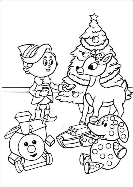 Desenho de Rudolph no Trenó para Colorir Pdf e Pintar