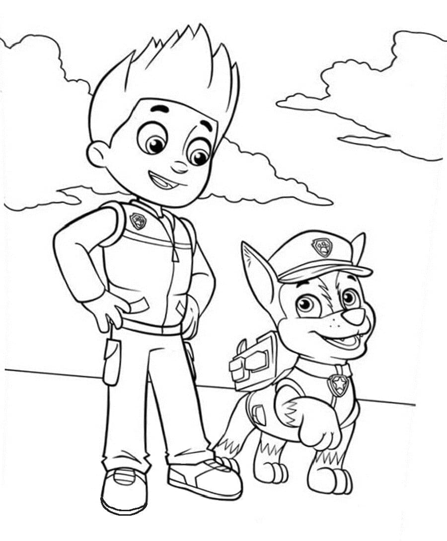 Desenho de Ryder e Chase Patrulhá Canina para Colorir e Pintar