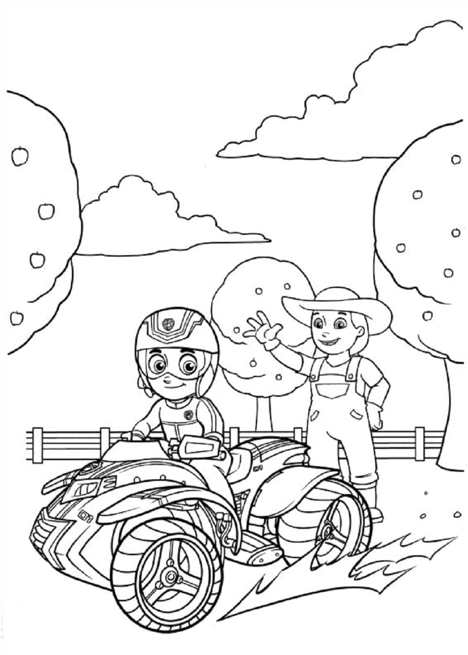 Desenho de Ryder e Fazendeira Yumi para Colorir e Pintar