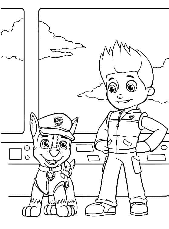 Desenho de Chase e Ryder de Patrulhá Canina para Colorir e Pintar
