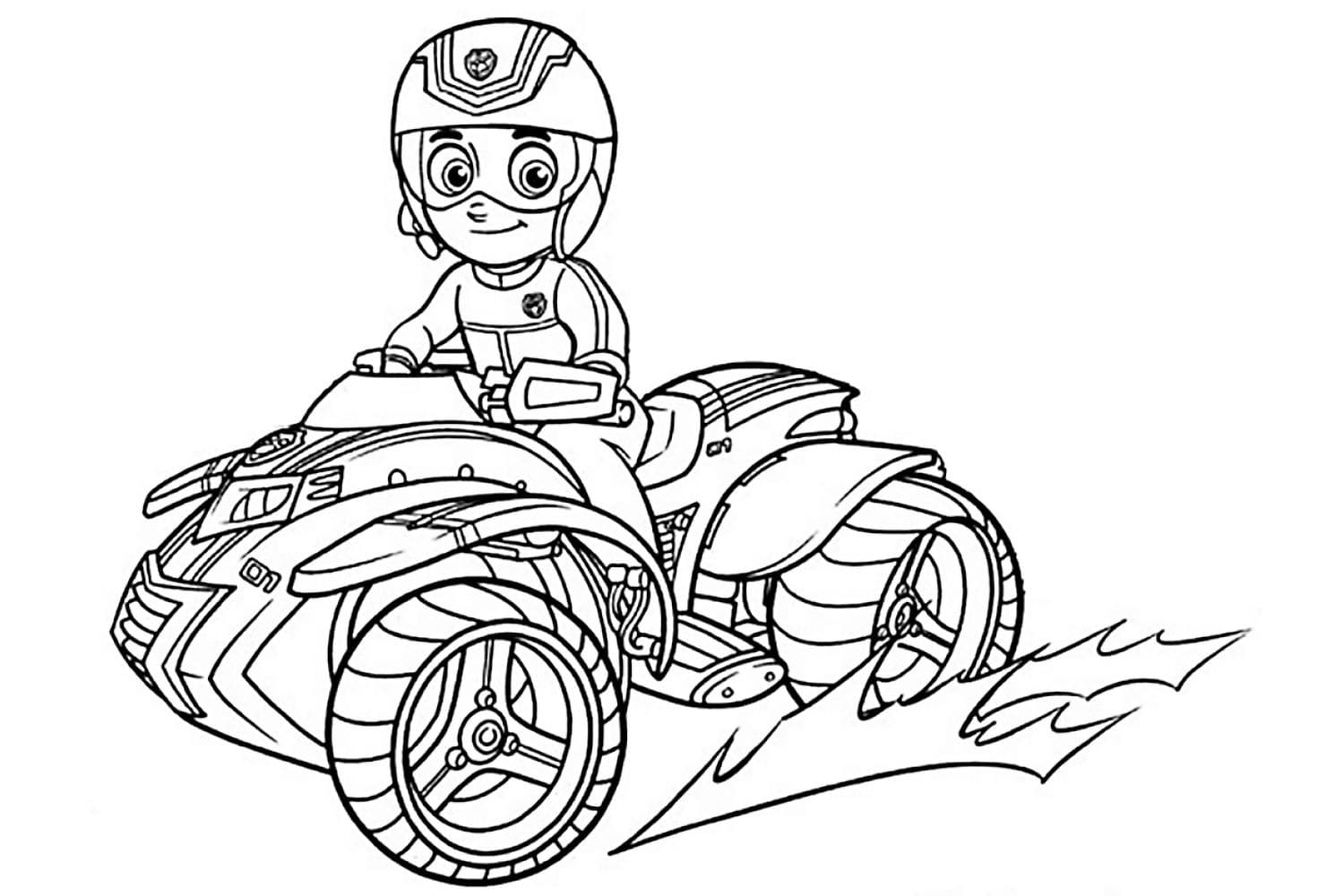 Desenho Ryder de Patrulhá Canina no Quadriciclo para Colorir e Pintar