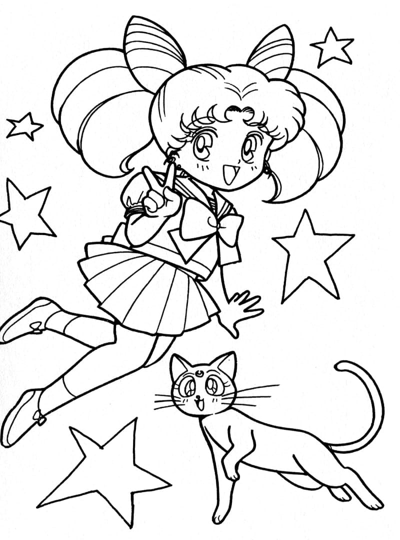 Desenho de Chibiusa para Colorir com Giz de Cera e Pintar