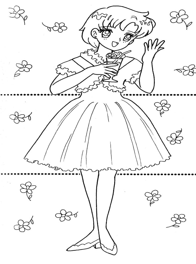 Desenho de Sailor Mercury para Colorir com Giz de Cera e Pintar