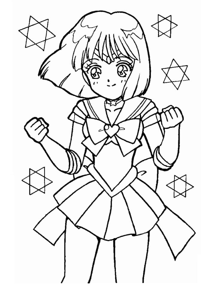 Desenho de Sailor Saturn para Colorir com Tinta Guache e Pintar