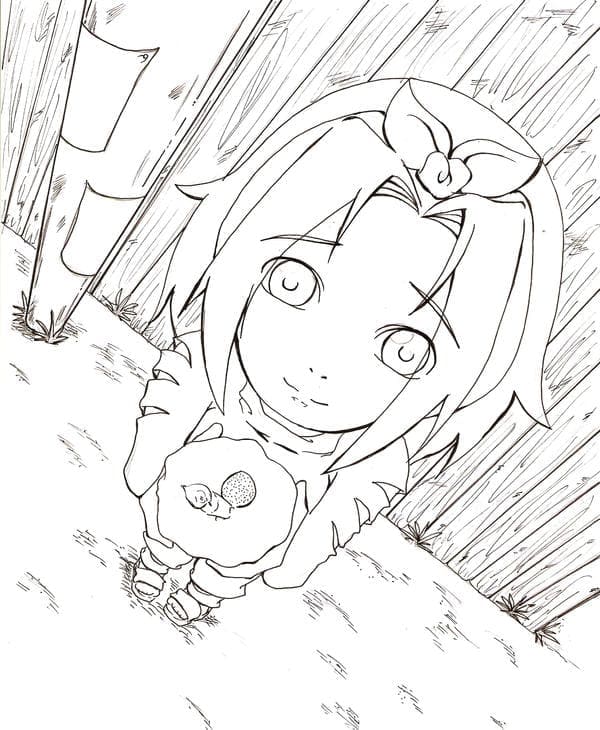 Desenho de Pequena Sakura Haruno para Colorir e Pintar