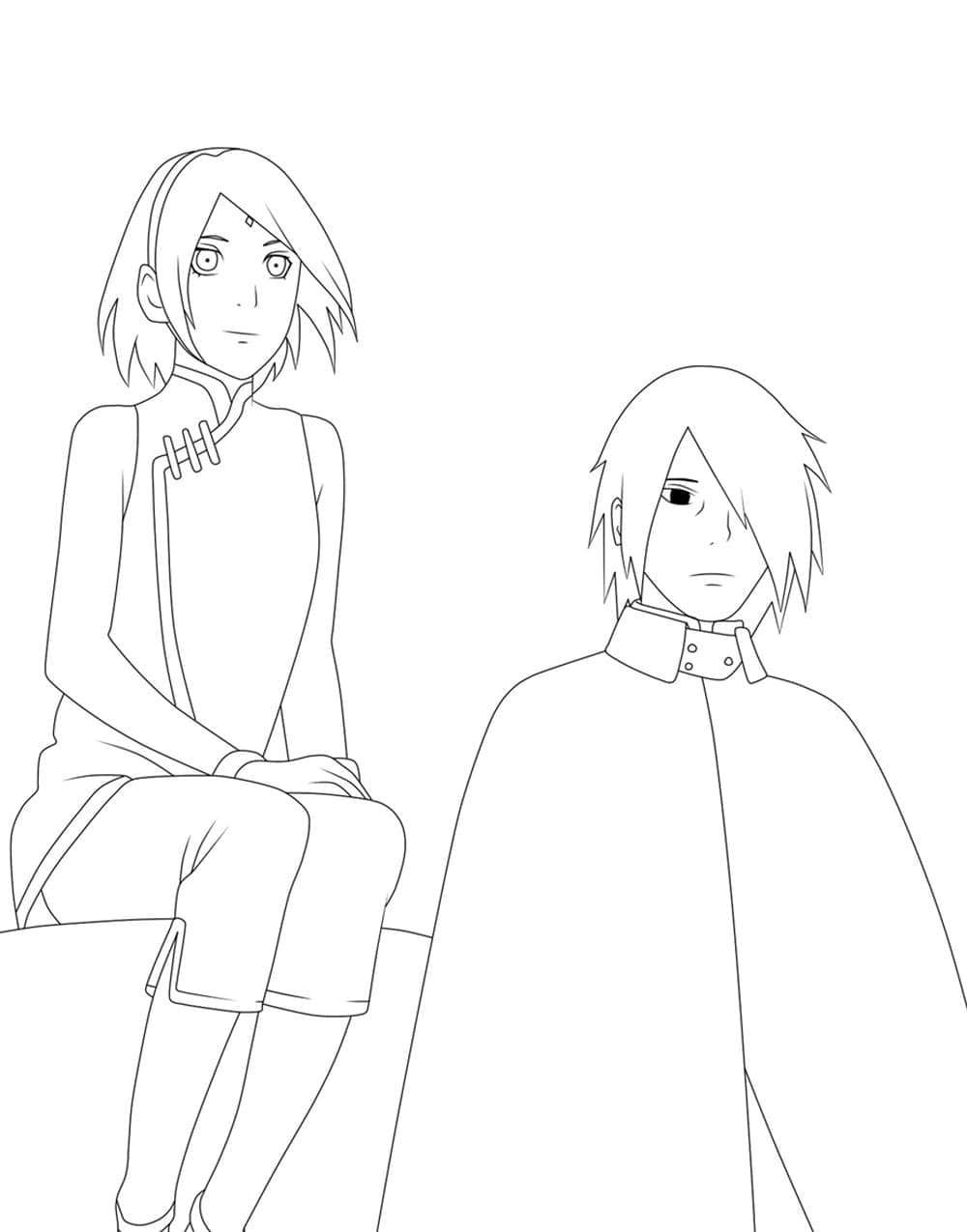 Desenho de Sakura com Sasuke para Colorir e Pintar