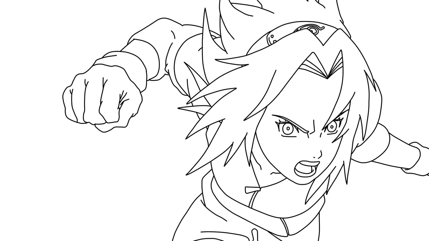 Desenho de Sakura Haruno Atacando para Colorir e Pintar
