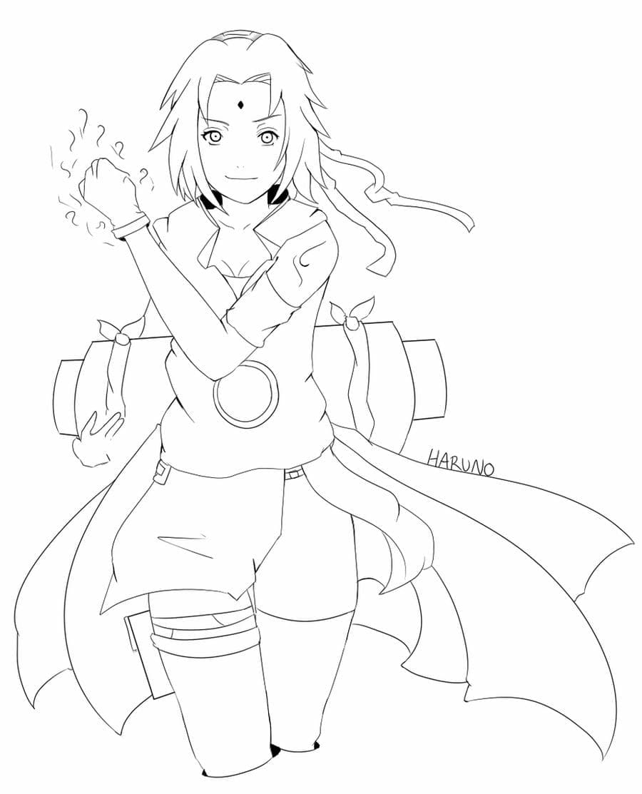 Desenho de Sakura Haruno com Roupa Incrível para Colorir e Pintar
