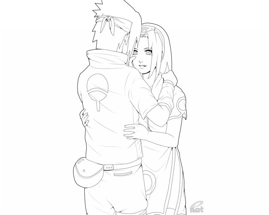 Desenho de Sakura Haruno e Sasuke para Colorir e Pintar