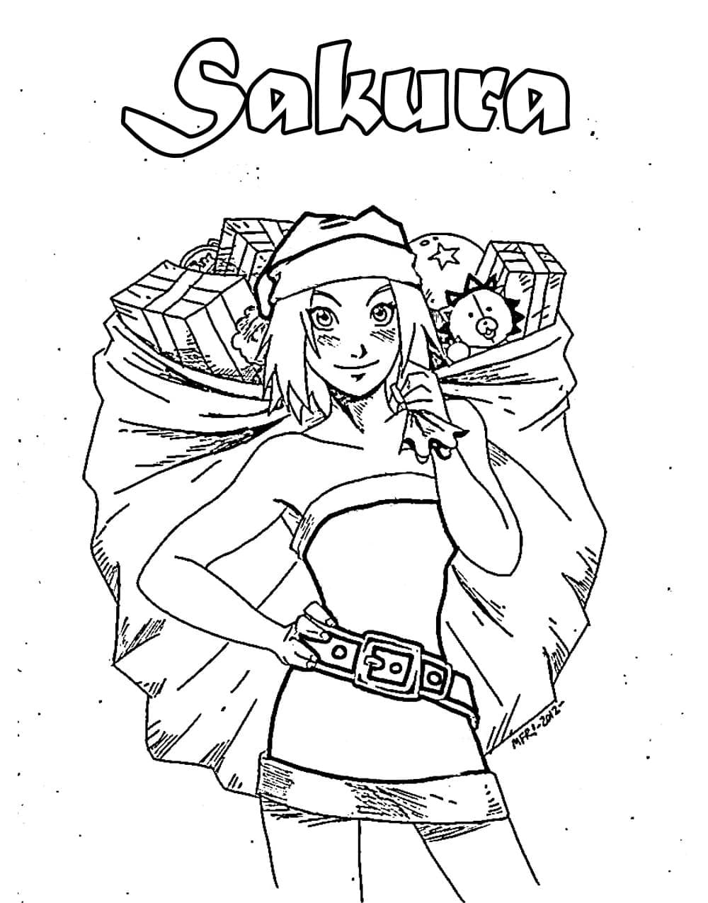Desenho de Sakura Haruno no Natal para Colorir e Pintar