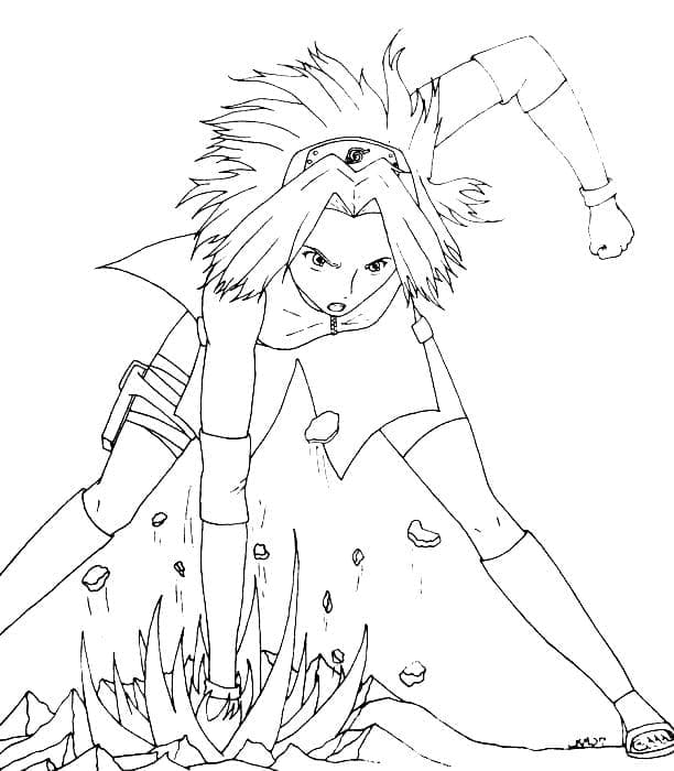 Desenho de Sakura Haruno Socando para Colorir e Pintar