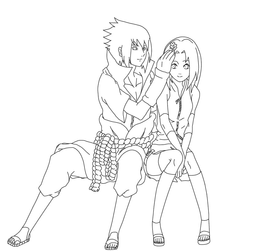 Desenho de Sasuke e Sakura Haruno para Colorir e Pintar
