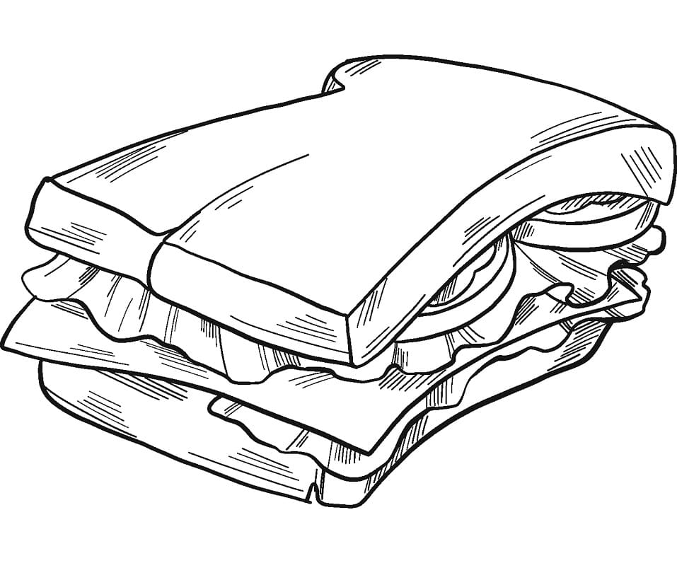 Desenho de Sanduíche Imprimivel para Imprimir e Colorir e Pintar