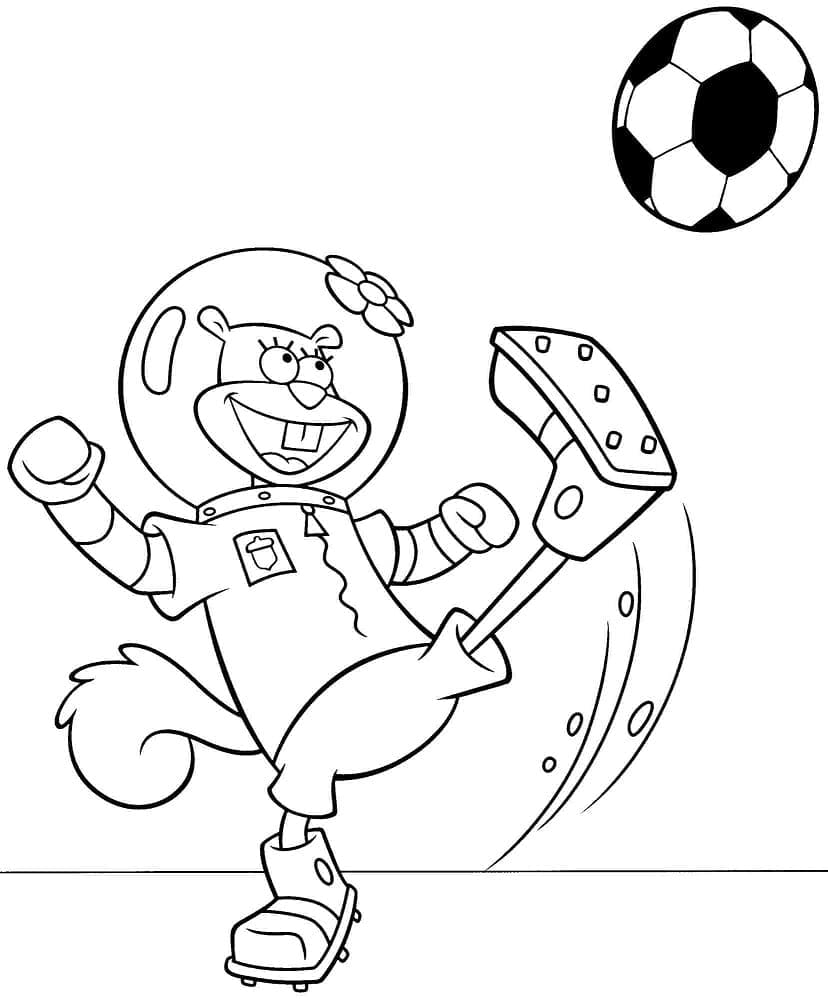Desenho de Sandy Bochechas Jogá Futebol para Imprimir Pdf e Pintar