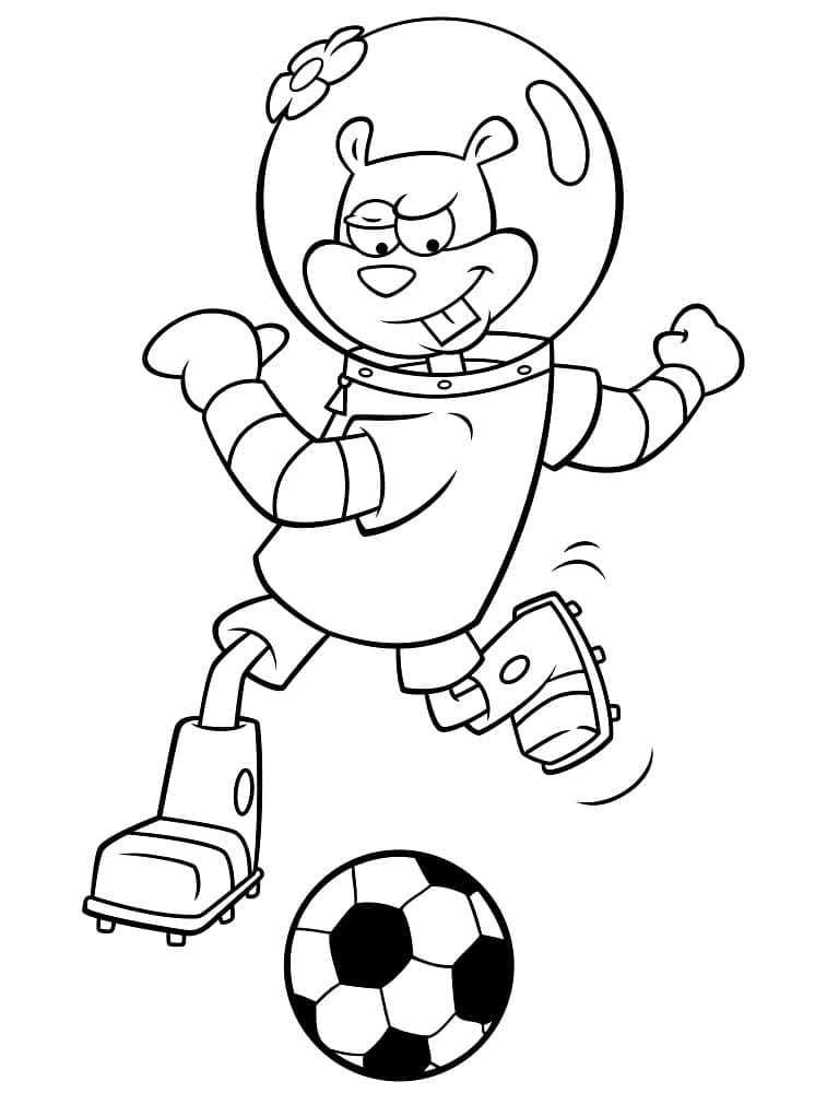 Desenho de Sandy Bochechas Jogando Futebol para Colorir e Pintar