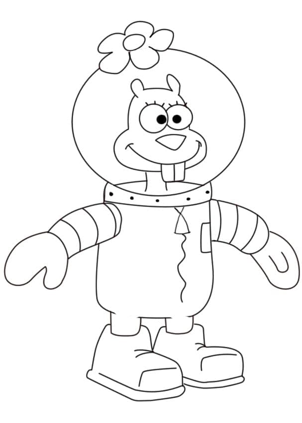 Desenho de Sandy Bochechas de Bob Esponja Surfando para Colorir e Pintar