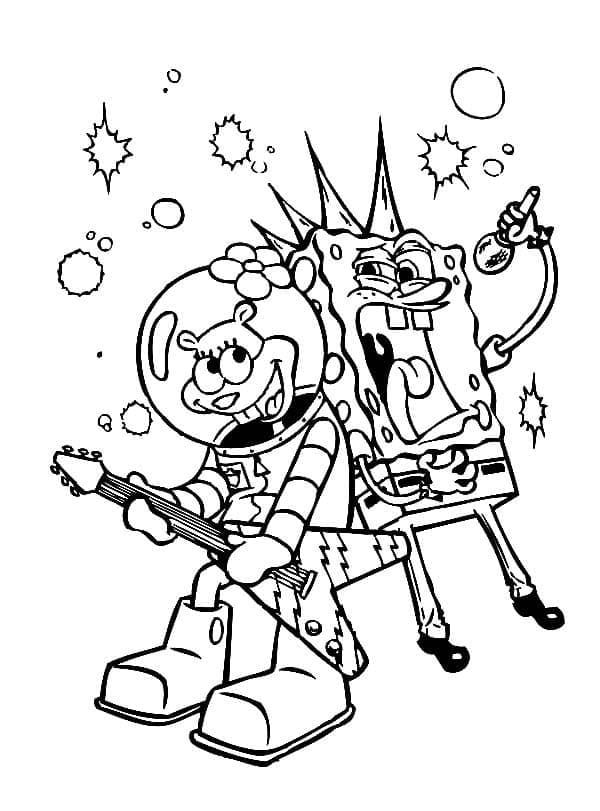 Desenho de Sandy Bochechas e Bob Esponja para Colorir e Pintar