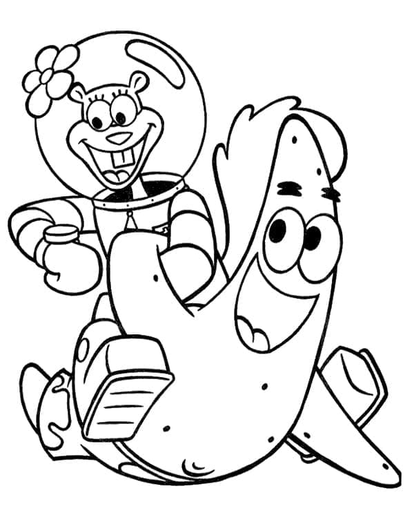 Desenho de Sandy Bochechas e Patrick Estrela para Colorir e Pintar