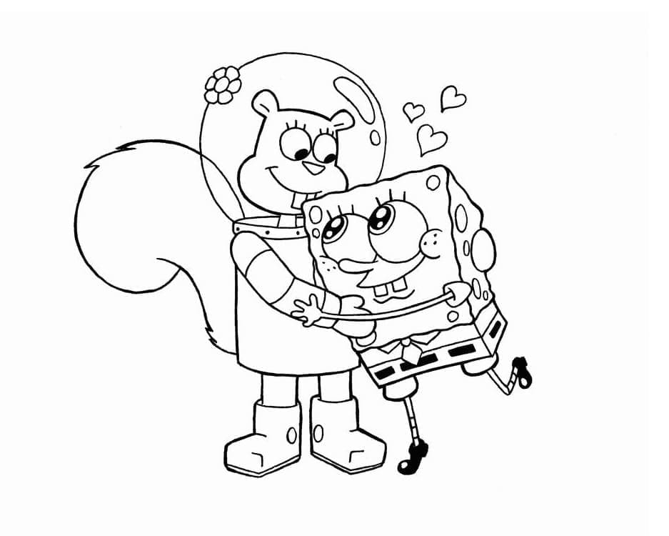 Desenho de Bob Esponja com Sandy Bochechas para Colorir e Pintar