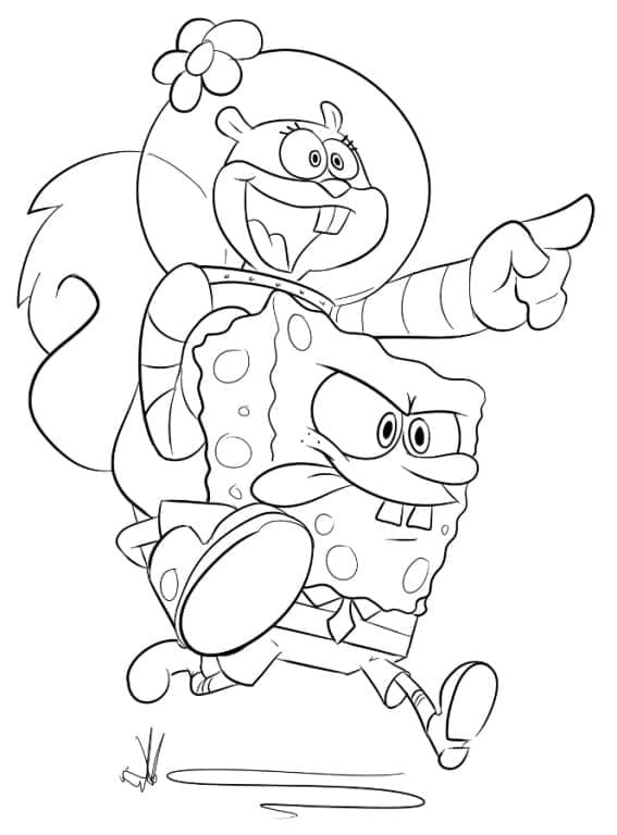 Desenho de Bob Esponja e Sandy Bochechas para Colorir e Pintar