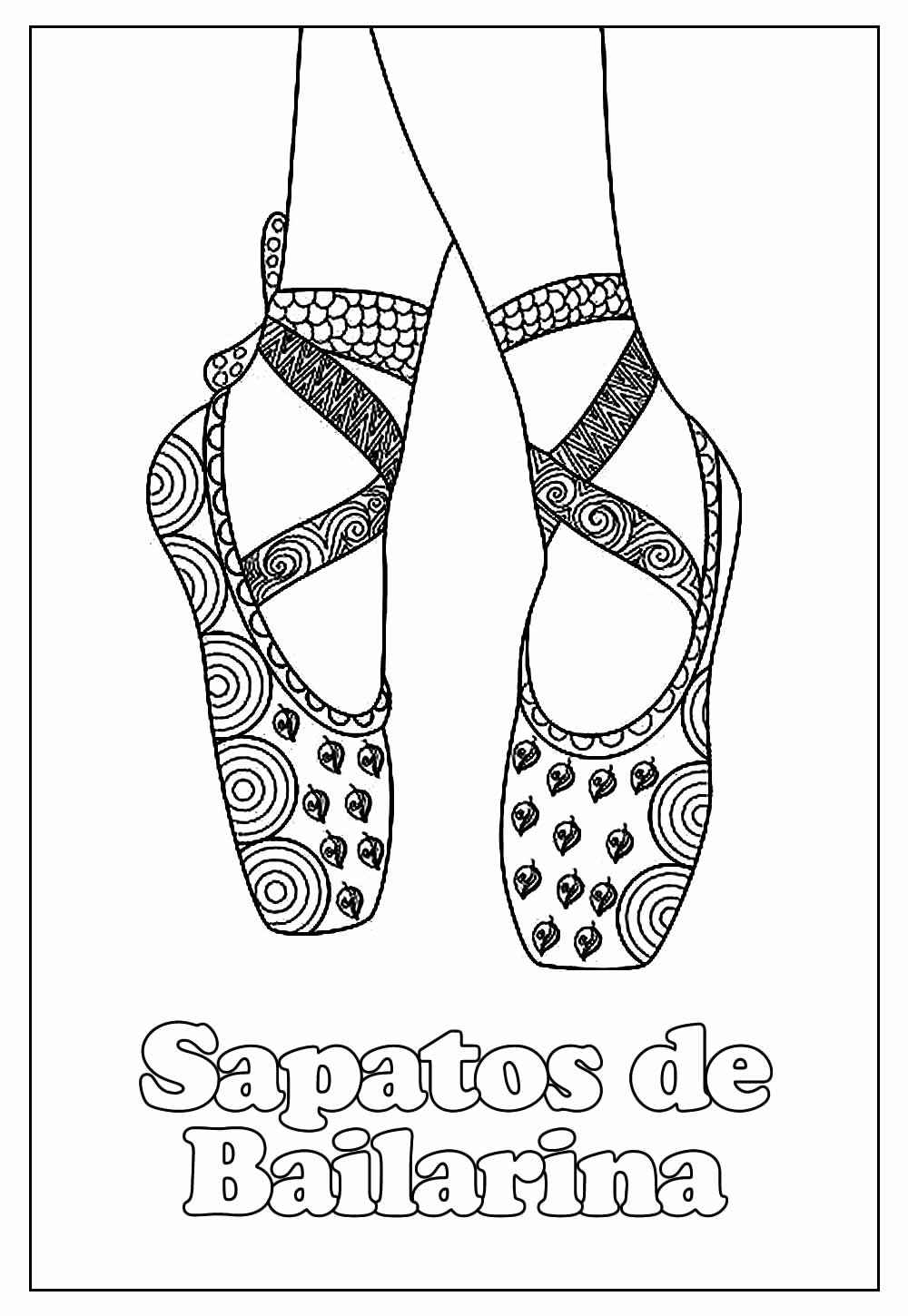 Desenho de Sapatilha de Bailarina Download Pdf para Imprimir e Pintar