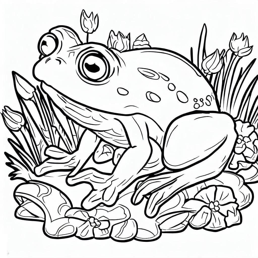 Desenho de um Sapo no Jardim para Colorir e Pintar