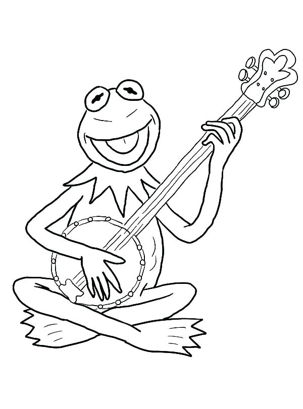 Desenho de Sapo Tocando Banjo no Jardim para Colorir e Pintar