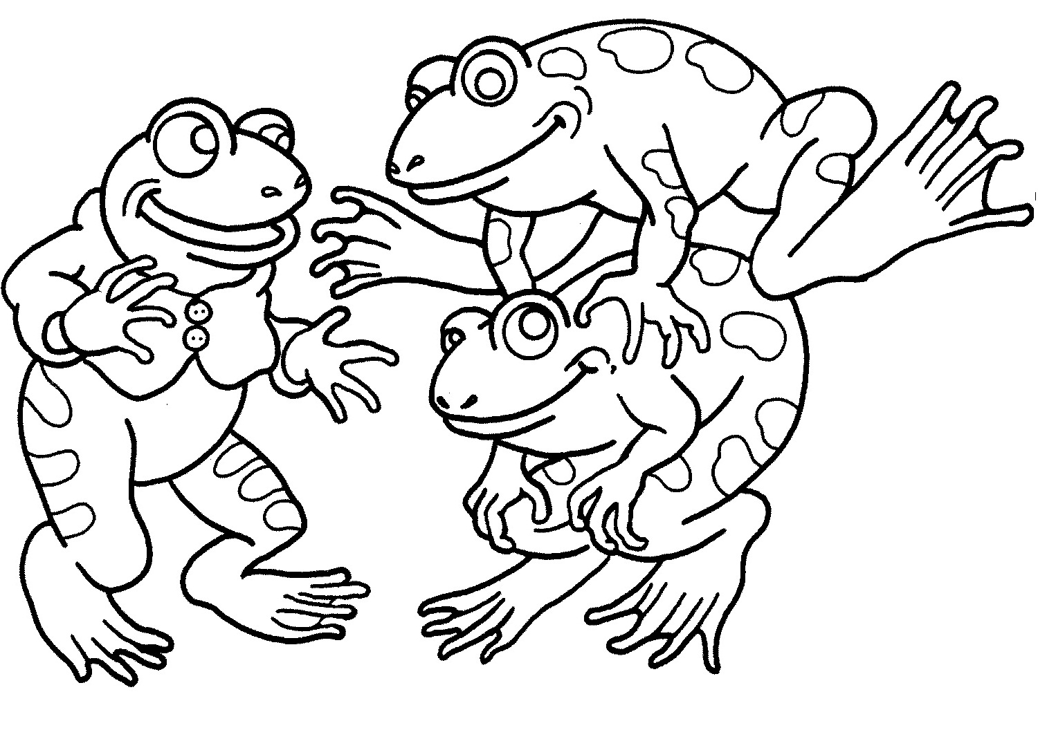 Desenho de Três Sapos Brincando para Pintar Grátis