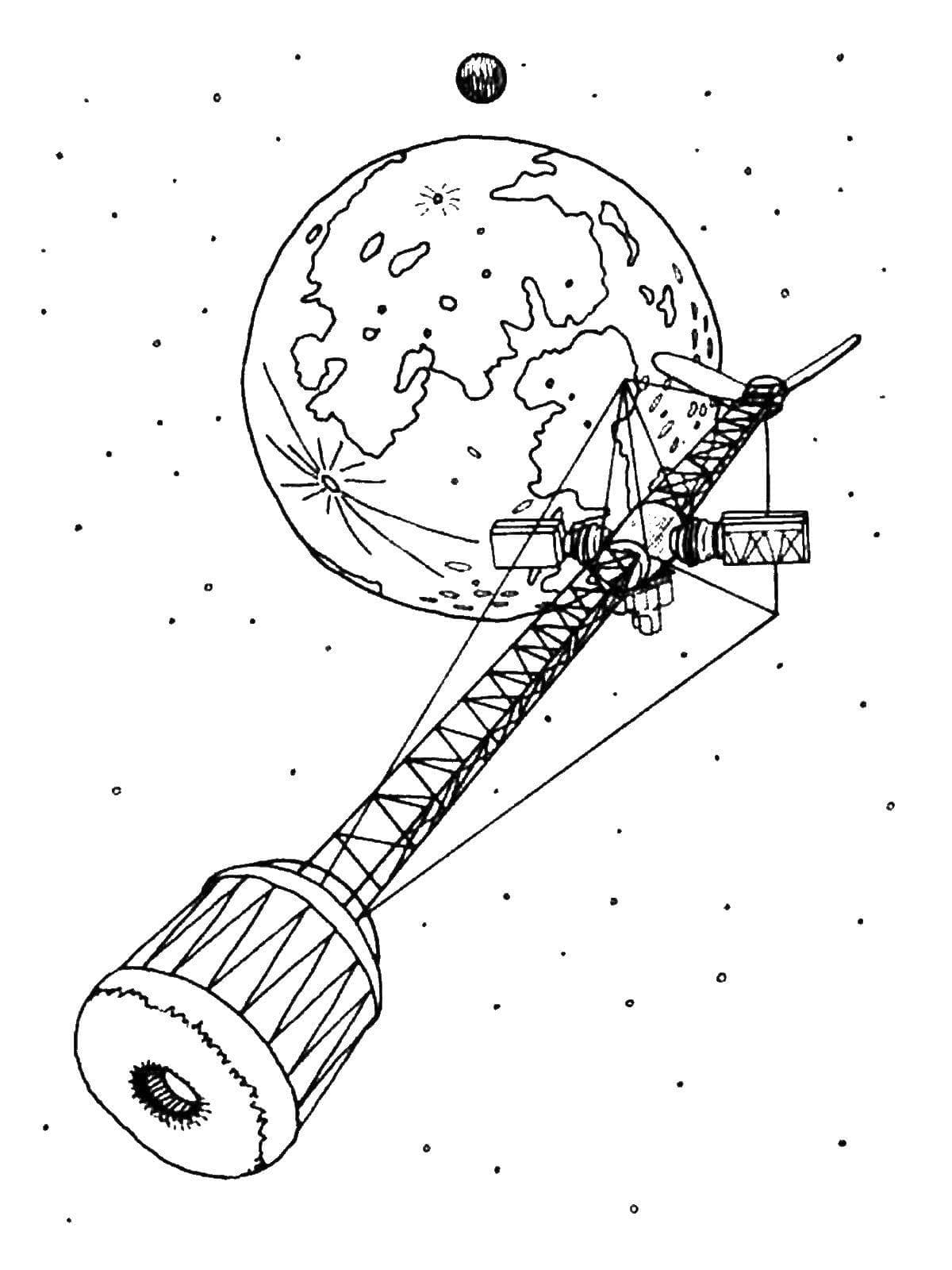 Desenho de Satélite e Planeta para Colorir e Pintar