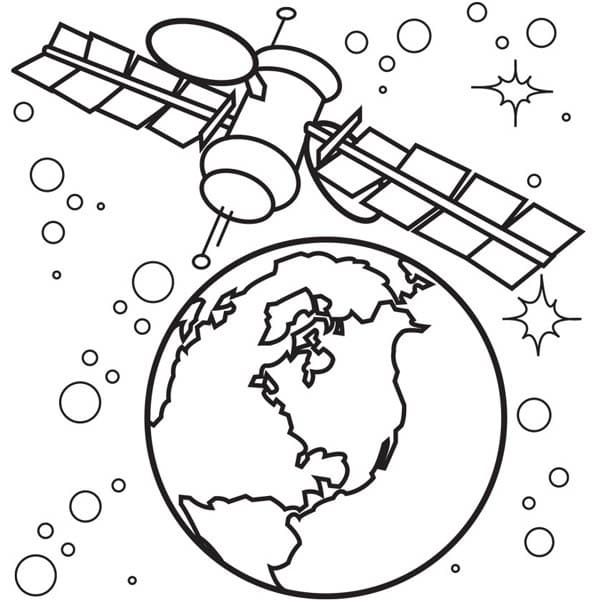 Desenho de Terra e Satélite para Colorir e Pintar