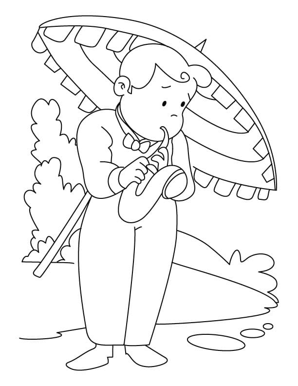 Desenho Menino Tocando Saxofone para Colorir e Pintar