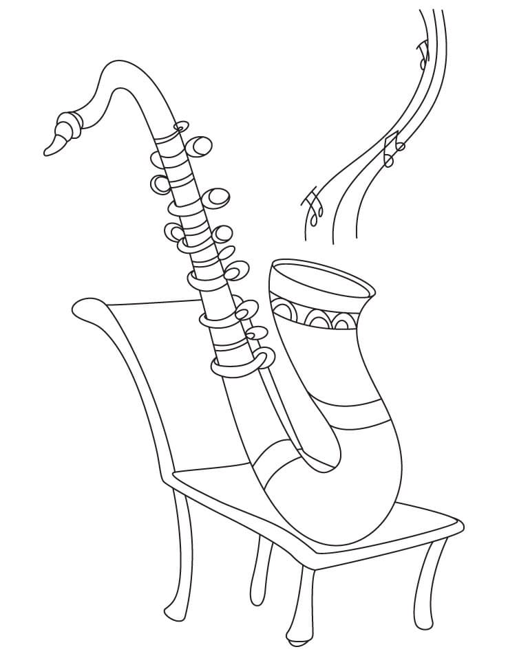 Desenho Saxofone em uma Cadeira para Colorir e Pintar