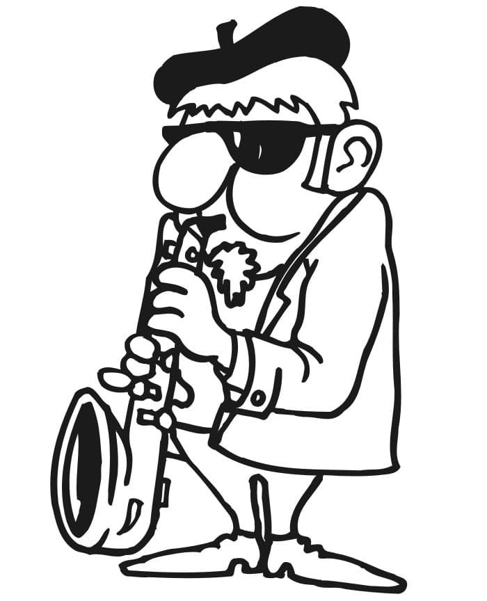 Desenho Saxofonista para Colorir e Pintar